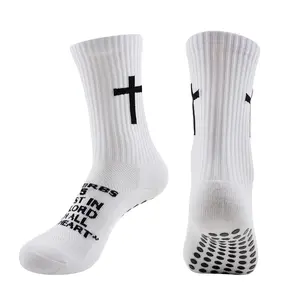 1 pair of professional adhesive thick towel bottom middle tube football socks anti slip Cross Grip Socks men's and women's sweat absorbing training sports socks Athletic Socks