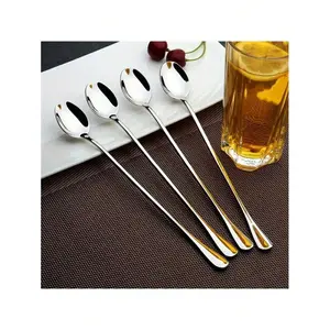 4-piece set of long-handled coffee spoons, stainless steel ice tea spoons, ice cream spoons, stirring spoons, dessert spoons, coffee spoons, suitable for hotels, restaurants, public places, jam spoons, tableware, school supplies, back-to-school season, Va