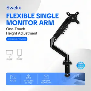 SINGLE MONITOR ARM — Flexible Adjustable Mount for 15-32" Screens, Quick VESA Install, Cable Management, 19.8lbs, 100x100mm VESA,C-Clamp or Grommet Install, Gaming & Office
