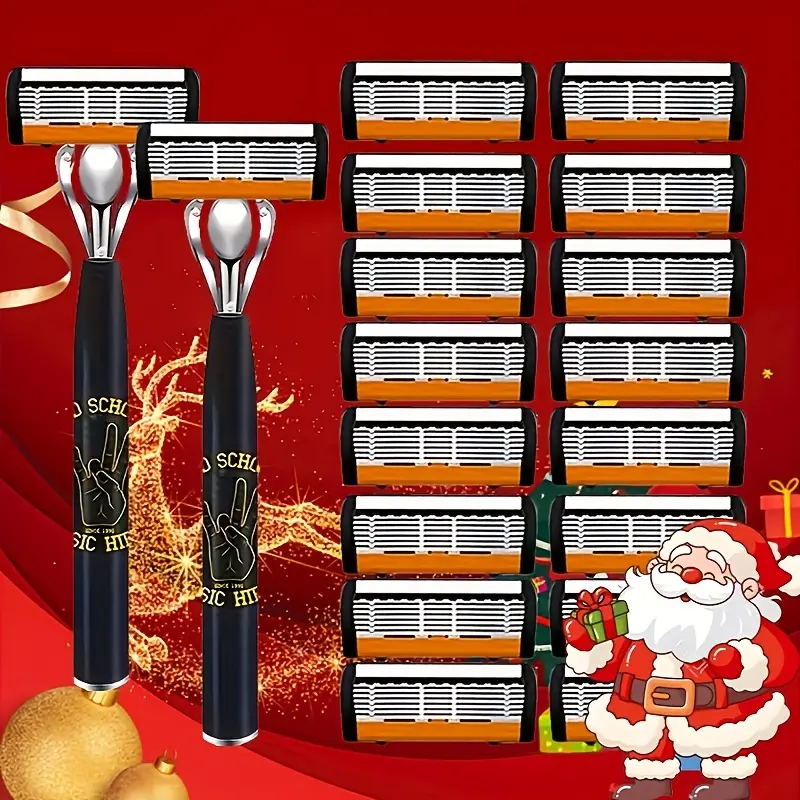 Men's luxury and safe shaving set, equipped with anti slip metal handle, fits facial contours, and can be completely washed with water - a complete shaving tool set for Halloween and Christmas gifts