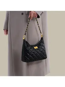 Vintage Style Large Capacity Crossbody Bag, Rhombus Chain Design, Fashionable Shoulder Bag for Women, New Arrival Trendy Tote