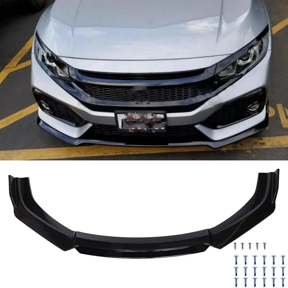 Durable Plastic Front Bumper Lip Splitter Spoiler - Sturdy Chin Diffuser, Universal Fit Gloss Black Exterior Accessory for Honda Civic SI Sedan 2010-2023 Automotive Cars
