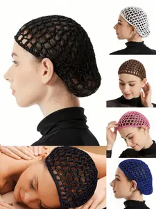 Women's Hollow Out Crochet Elastic Hair Band, Handmade Hair Net Hat, Pure Color Sleep Cap, Casual All Seasons Headwear, Wigcap