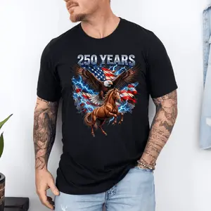 USA 250th Anniversary Bald Eagle & Clydesdale Horse T-Shirt