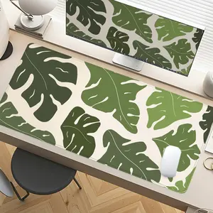 Monstera Leaf Desk Mat Gaming Mouse Pad XXL Extended Mouse Pad for Laptop Large Mouse Pad for Desk with Non-Slip Rubber Base Stitched Edges Surface for PC Gamers Office Workers & Home Use