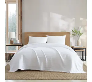 Eddie Bauer Woven Stripe White Cotton Twin Blanket