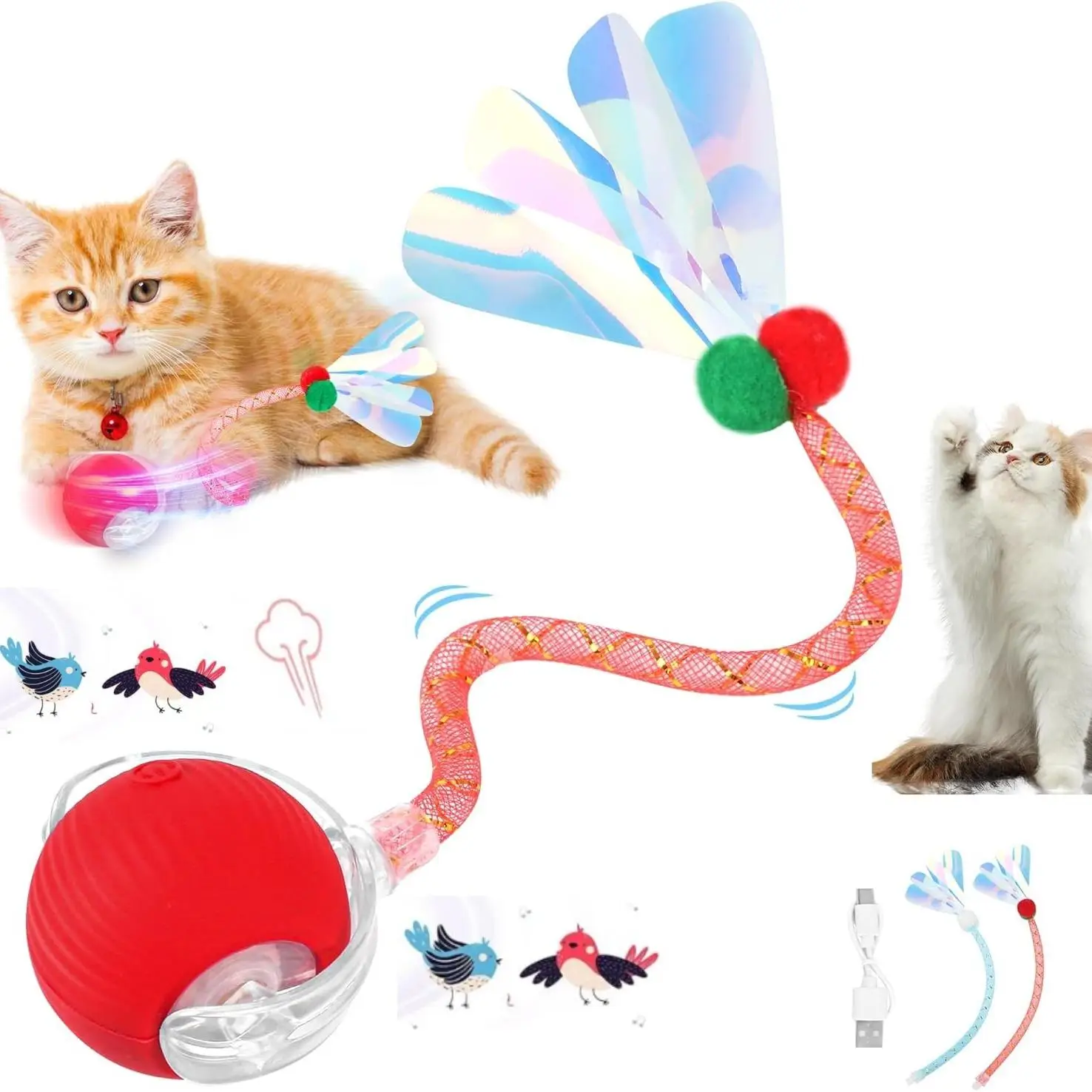 Interactive Cat Toy Ball, 1 Piece Automatic Rolling Ball with Feather & Bell, Smart Interactive Cat Toy Ball, Pet Supplies for Indoor Outdoor Use