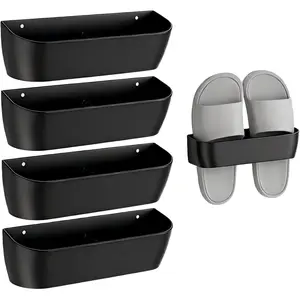 Wall Mounted Shoe Rack 4-Pack with Sticky Strips, Plastic Shoe Holder & Storage Organizer for Door, Wall, RV Hanging Shoe Organizer for Home