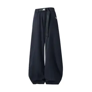 Trendy Men Techwear Parachute Pants 3-Piece Set, Oversized Baggy High Waist Trousers, Casual Streetwear Bottoms