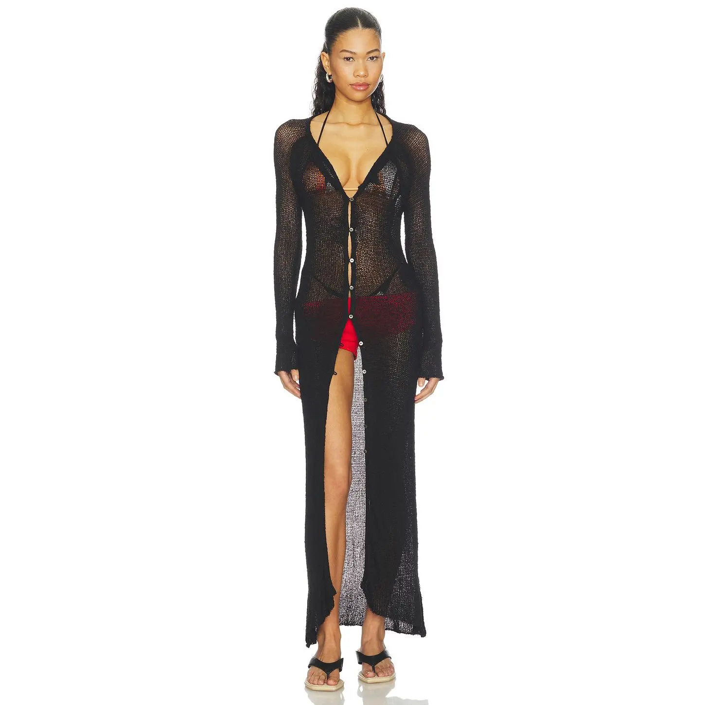 Indah Jolene Button Front Duster in Black