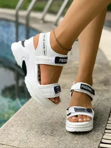 Women's Summer Thick Sole Rubber Platform Sandals, Velcro Strap Comfortable Beach Casual Shoes, New Style Outdoor Travel Footwear, Flatform, Breathable Summer Sandals, Fashionable Breathable Sandals