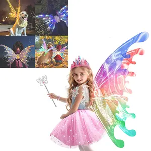 Fairy Wings with LED Lights,Light Up Elf Angel Wings Costumes Cosplay,Sparkling Dogs Wings with Music for Kids Pets