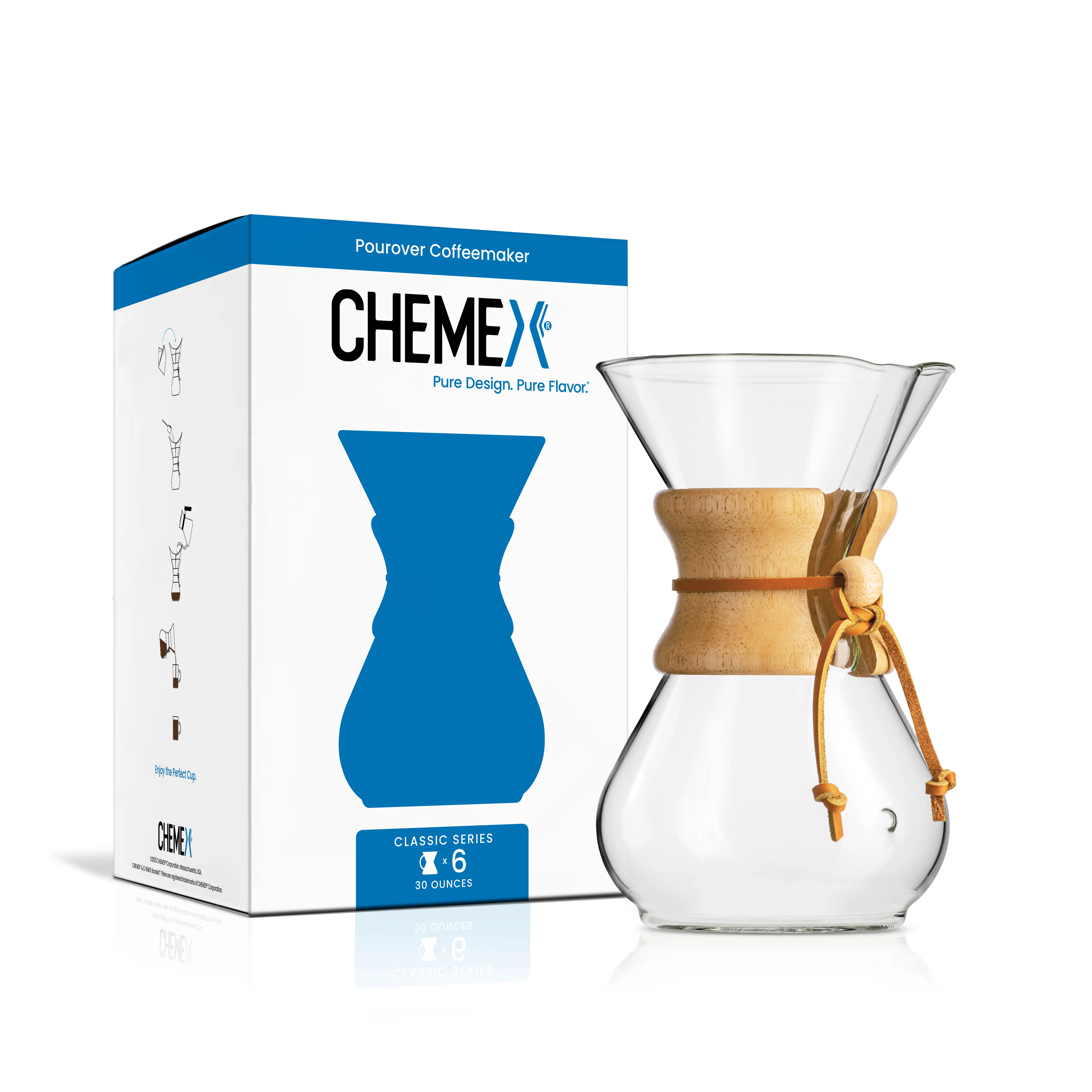 Chemex Classic Series 6-Cup Pour-Over Glass Coffeemaker - Non-Porous Borosilicate Glass - Exclusive Packaging - Easy to Use - Timeless Design Pots Tea