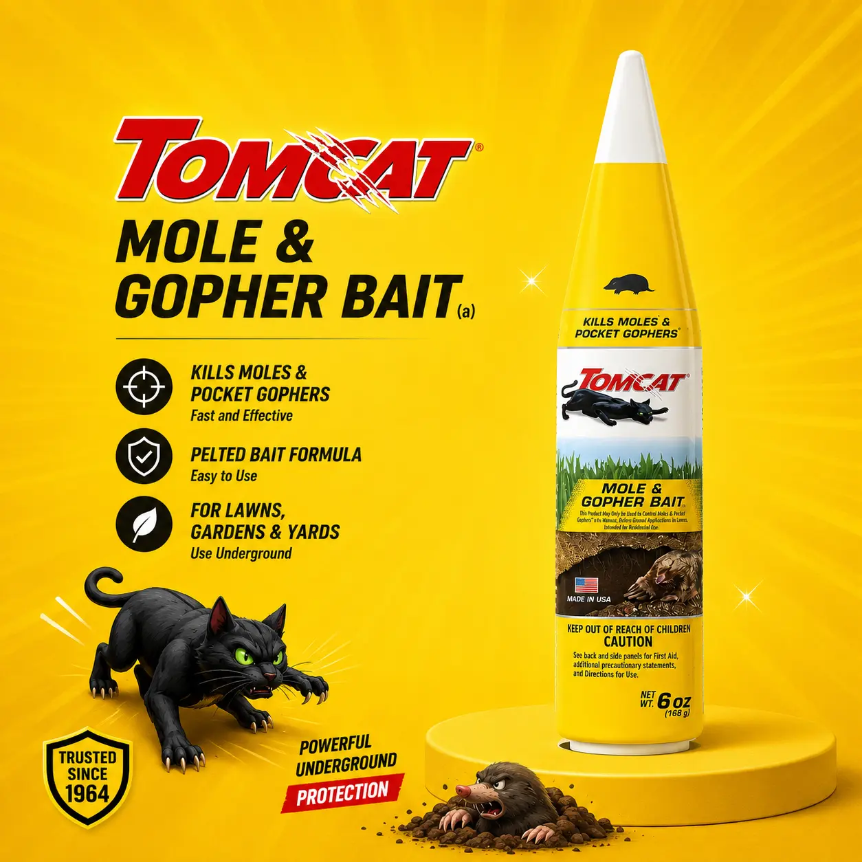 Tomcat Mole & Gopher Bait(a) - Pelleted Bait, Mole Killer, 6 oz.