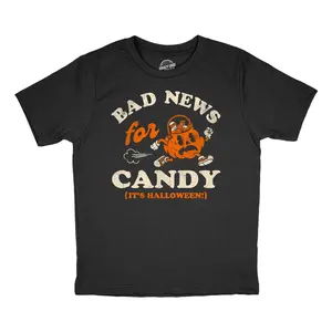 Youth Funny T Shirts Bad News For Candy Its Halloween Sarcastic Graphic Novelty Tee For Kids Funny T Shirts Halloween Tops for Kid Funny Food Short Sleeve Novelty Tees for Kids Black -