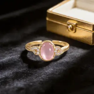 Vintage Moonstone Adjustable Open Band Gold Plated Copper Ring For Women Functional Jewelry