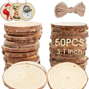 [Christmas deal] Natural Wood Slices Christmas Ornaments | 50 Pcs 2.7-3.1 Inches Small Wood Slices with Holes | Round Plain Wooden Circle Ornaments Blanks for DIY Crafts Unfinished Xmas Wooden Ornaments, Rounds Unfinished Wooden Circles Christmas