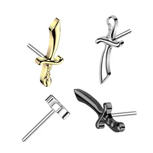 20G/18G/16G Sword Flat Back Earring • Sword Push Pin Labret • Threadless Flat Back Stud • Tragus Piercing • Helix Stud • Cartilage Stud • Gold • Silver • Knife • Sword