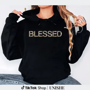 Black Leopard Print Long Sleeve Hoodie – Women's Stylish Top, Machine Washable Fabric