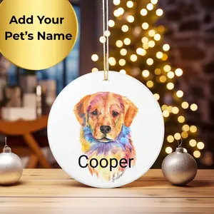 Personalized Golden Retriever Christmas Ornament – Custom Pet Name Watercolor Dog Art Ceramic Holiday Decoration christmas  ornaments