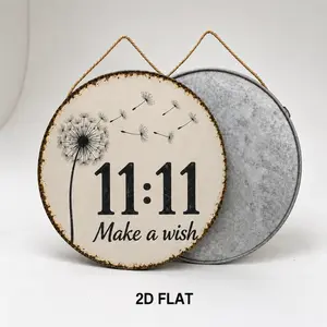 Decorative Signs Plaques 11:11 Make A Wish Round Metal Sign, Vintage Moon Stars Dandelion Wall Decor, Positive Energy Inspirational Gift For Bedroom Dorm Living Room, 12x12 Inch