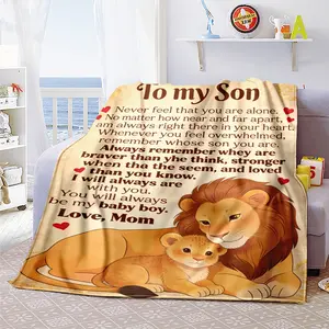 Parent-Child Theme Flannel Throw Blanket with Lion Pattern of Mother-Son Bond, Office/Home/Bedroom Nap & Shawl Blanket, Winter Warm Knee Blanket for Working/Gaming/Reading, Excellent Christmas Gift for
