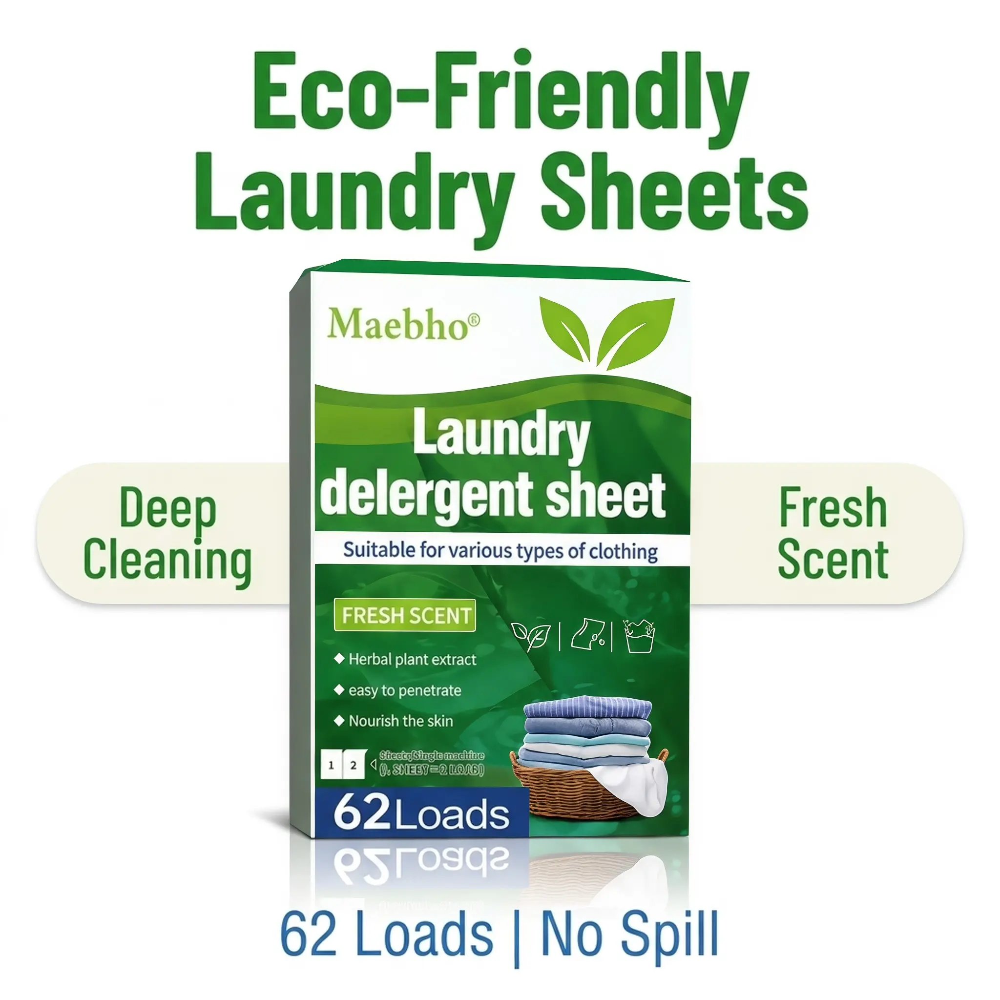 62 Loads Laundry Detergent Sheets, Eco-Friendly Laundry Sheets for All Washing Machines, No Mess Pre-Measured Detergent Sheets with Fresh Scent, Travel Friendly Laundry Cleaner