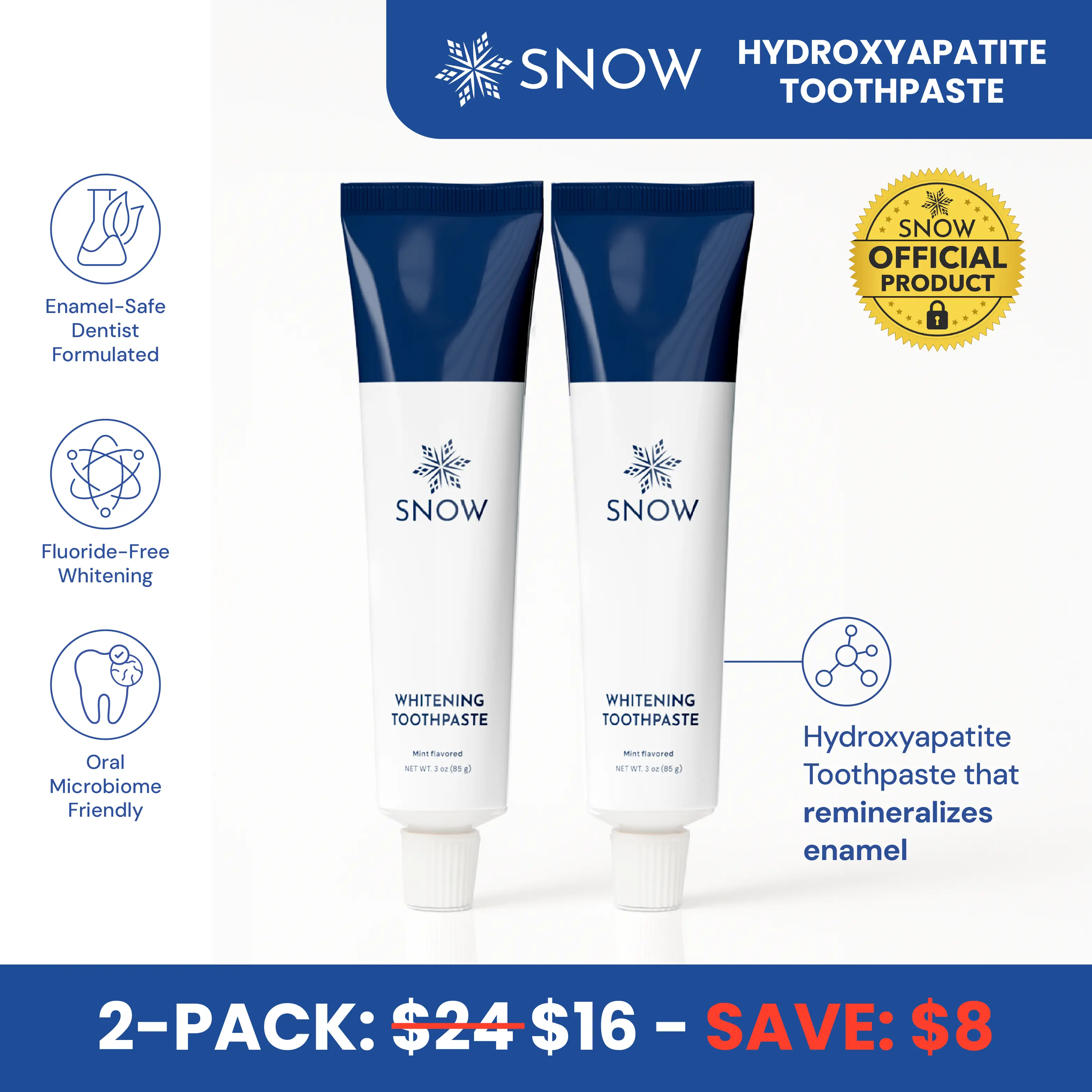 SNOW Nano-Hydroxyapatite Whitening Toothpaste Multipack Bundle | Oral Care with Kaolin | Non-GMO & Enamel Safe Teeth Whitening Antibacterial Toothpast