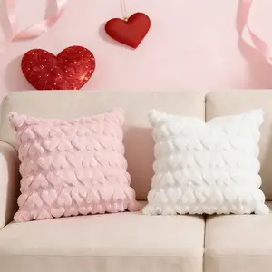 Valentine's Day Pillow Cover, 18x18 Inch Plush Heart Shape Cushion Case, 3D Stuffed Heart Pillowcase for Sofa Bed Home Indoor Outdoor Decor