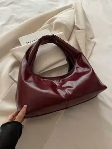 Quilted PU Leather Dumpling Bag – Snap Closure Vintage Underarm Shoulder Bag, Large Capacity Everyday Tote