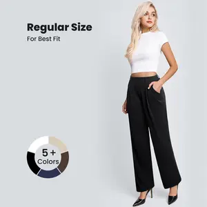 Dlooda Womens Wide Leg Dress Pants Stretchy High Waisted Work Pants Business Casual Office Trousers with Pockets