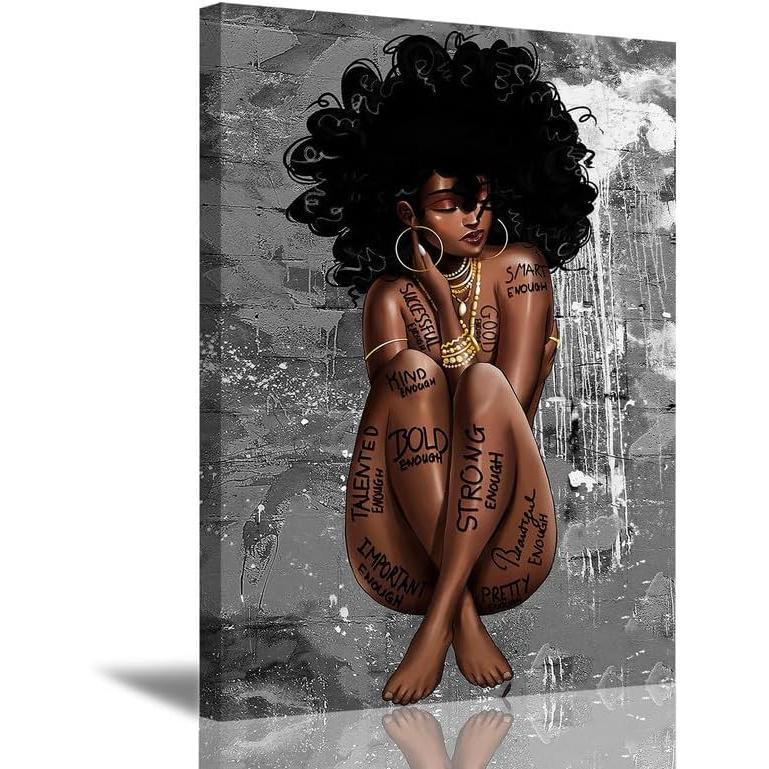 Frameless Art Poster: Black Queen Wall Decoration. African American Wall Art. Abstract Canvas Wall Decor Featuring a Black Girl, Ideal as Fashionable Black Woman Wall Decor. African Woman Portrait in a Meditation Theme, Presented as a Vertical Painting