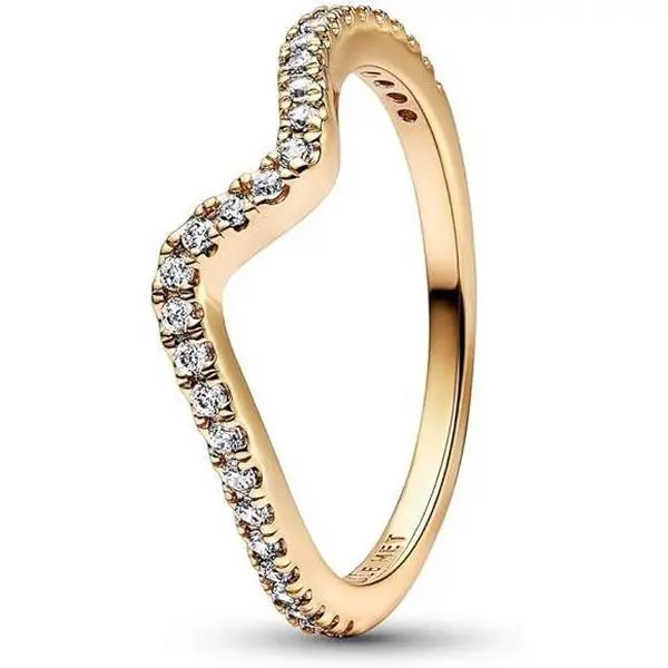 Pandora Sparkling Wave Ring 14k Gold-Plated Women's Jewelry Size 52 162539C01-52