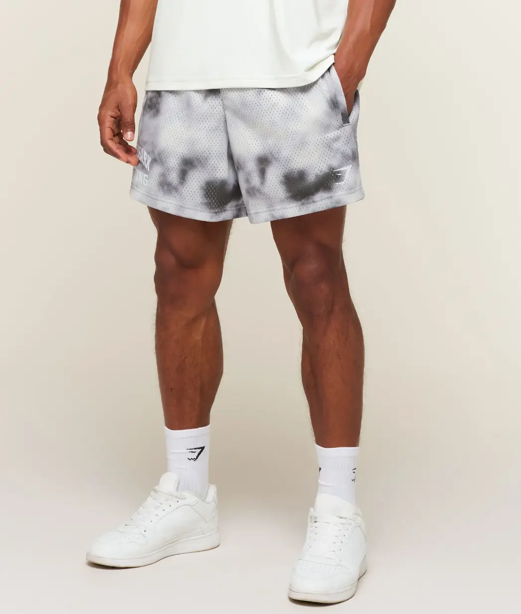 Gymshark Camo Mist Grey Lifting Mesh 5" Shorts, Men's Athletic Gym Training & Workout Shorts