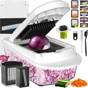 8-Blade All-in-1 Vegetable Chopper Mandoline Slicer with 17L Container BPA-Free ABS & Stainless Steel Dishwasher Safe for Onions Peppers Tomatoes Cucumbers Carrots White
