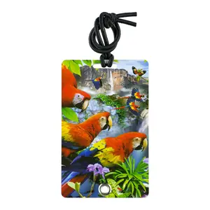 212 MAIN PVC Luggage Tag 2030 - Macaw Print, Stylish Design, Secure Hold, Credit Card Size, Elastic Loop, Hidden Info Slot, Rivet Fastener - For Backpacks, Pet Carriers