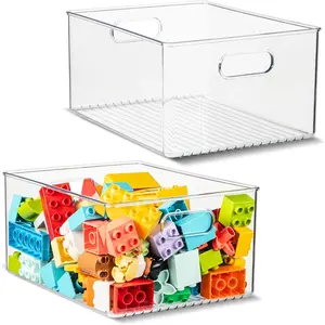 2 Pack Clear Plastic Organizer Bins with Handles for  Organization. Storage Containers for Organizing Fridge, Freezer, Cabinet. Pantry,  for Kitchen, Garage, Laundry Room. 10"x8"x5"