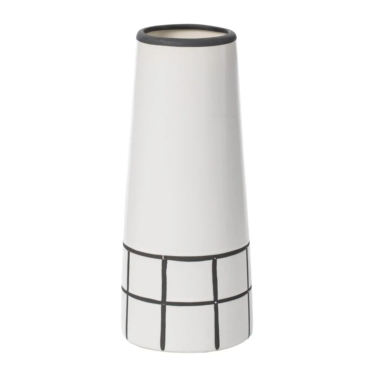 360 stand Tapered Cylinder Ceramic Vase - 4x9.5 in Modern Painted Grid Decor Piece, Black & White Table Home Decor Centerpiece, Flower Organizer, Ceramics, Flower Vases, Decorative Vases, Artificial Flower Decoration Vases