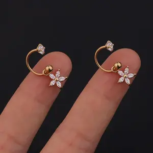 1 Pair Stainless Steel Mini CZ Drop Earring Women Moon Flower Tragus Cartilage Helix Hoop Conch Rook Daith Lobe Piercing Jewelry