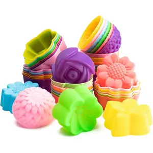42 PCS Silicone Molds Cupcake Multi Flower Shapes Baking Cups Non-Stick Donut Wrapper Mold Muffin Liners Washable for Pan Oven Microwave Dishwasher