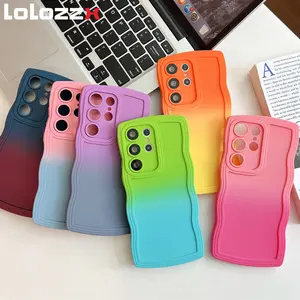 Curly Waves Gradient Matte Liquid Silicone Phone Case For Samsung Galaxy Note 20 S23 S22 S24 Ultra S21 Plus S20 FE A35 A25 Cover Protector Screen Protector Protection Protective Casing Cellphone Smartphone Shockproof
