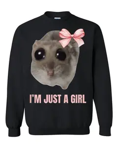 I'm Just A Girl Shirt, Sad Hamster Vintage Sweatshirt, Funny Trendy Hamster Cute Rat Sweater, Casual Crewneck Tee Top