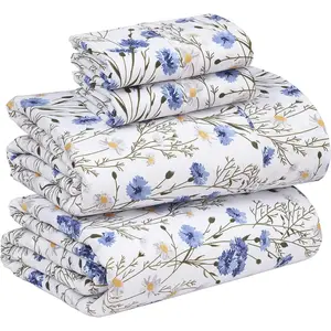 100% Cotton Sheets Queen Size Set, 4 Pieces, Soft & Breathable Percale Weave Bedding, Deep Pocket 16", Hotel Standard, Crisp Cool Feeling, Durable, Perfect Floral Bed Sheet, Sweet Pea