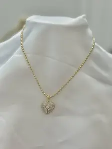 Heart Pendant Necklace 45cm with Winged Heart Charm and Extension Chain for Women's Jewelry Elegant Everyday Wear or Special Occasions