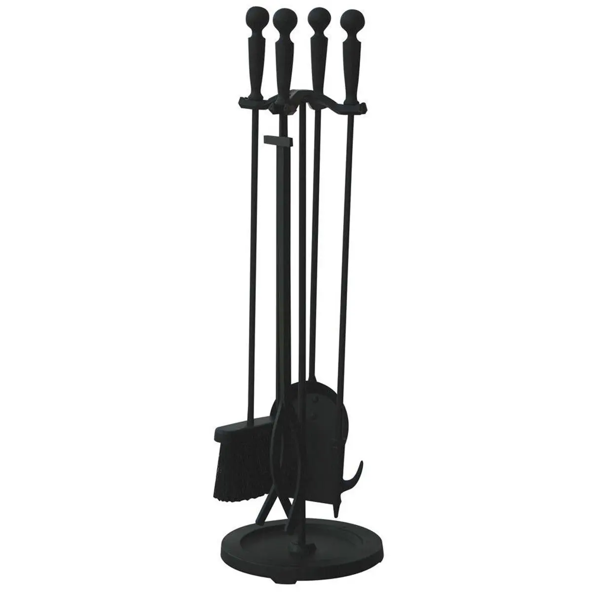 Uniflame 5-Piece Brushed Black Long-Handled Fireplace Tool Set - Double Rods, Ball Handles, Traditional Scroll Pattern for Gathering Room Inviting Atmosphere