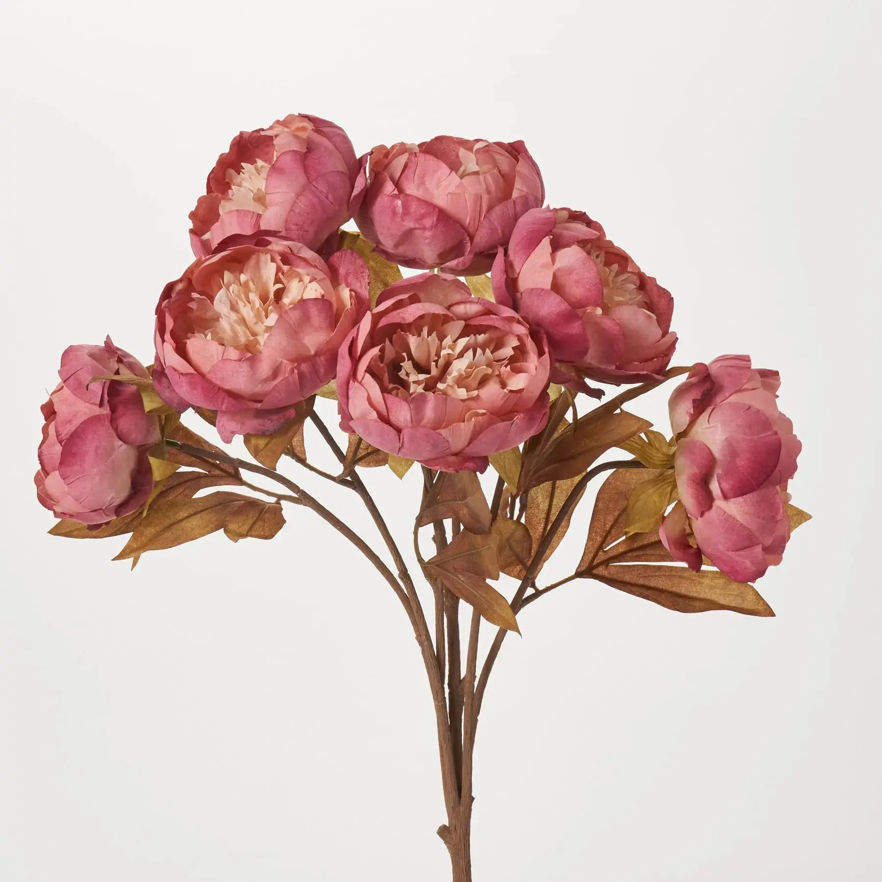 Mauve Pink Peony Blooms Dried Look Faux Floral Stem Bouquet - 21"