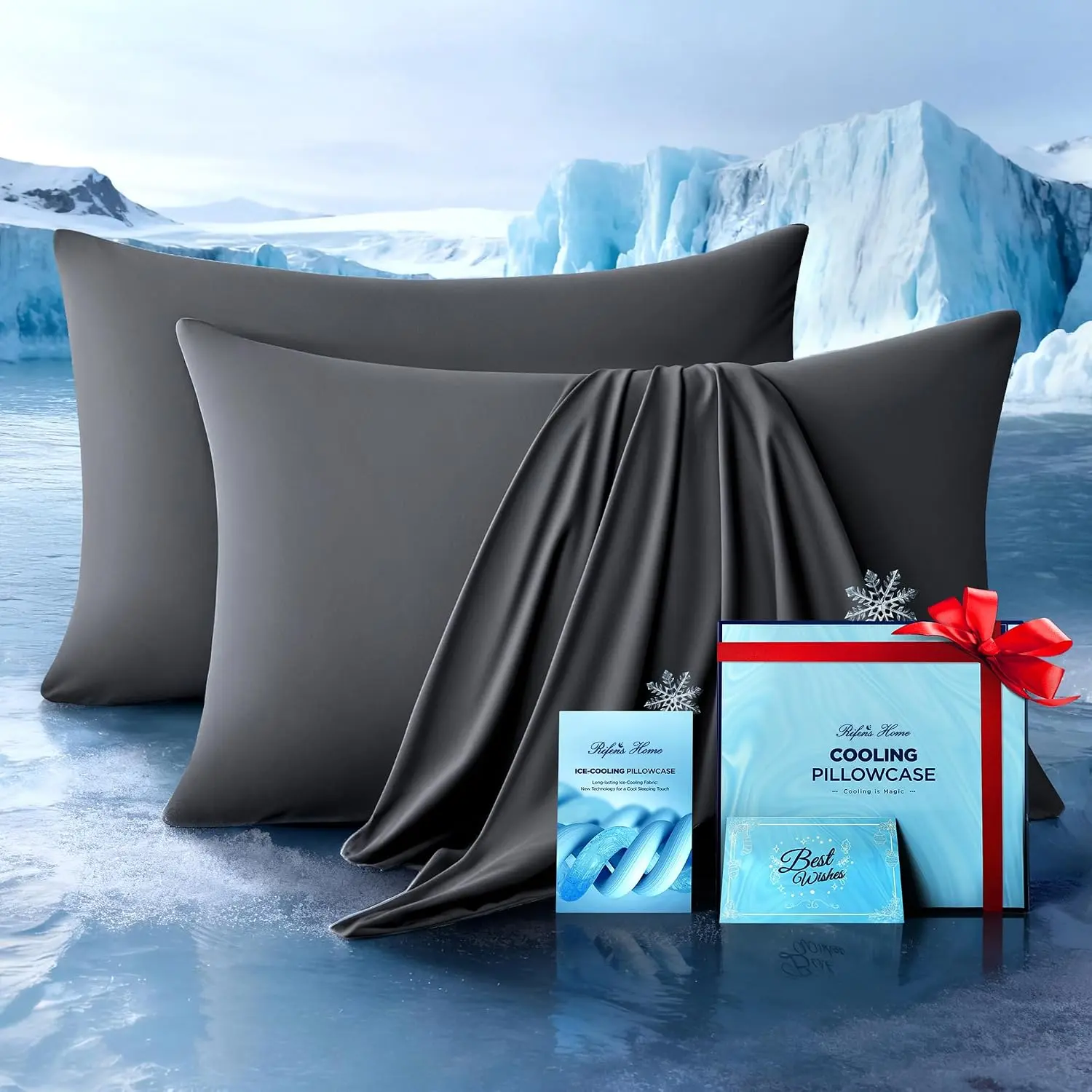 Ultra-Chill Cooling Pillowcase Set of 2 for Hot Sleepers, Softer Than Silk Pillow Cases for Protecting Hair & Skin, Breathable Bed Pillow Covers w/Zipper, Gifts for Women Men(Dark Gray, Standard)