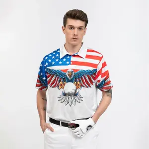 Master Golf American Flag Eagle Wings Polo Shirt, White Golf Pattern And Golf Ball Polo Shirt, Patriotic Golf Shirt For Men Sloth Summer Shirt Design for Men Print Performance Moisture Wicking Dry Fit Heather Stripe Collared Mens Polo Shirt Short Sleeve