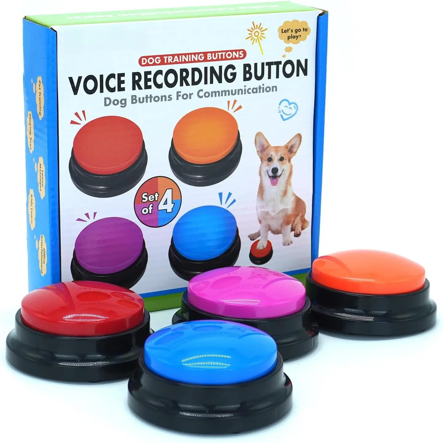 Set of 4 Dog Buttons for Communication, Voice Recordable Buttons for Classroom, Dog Training Talking Buttons Starter Set, Pet Easy Speaking Buttons Tools