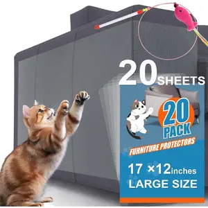 20-Pack Cat Scratch Furniture Couch Protector Large 17x12inch Anti-Scratching Sofa Tape with 50 Twist Pins & Cat Toy for Chair Corner Stop Cat Claw Scratching